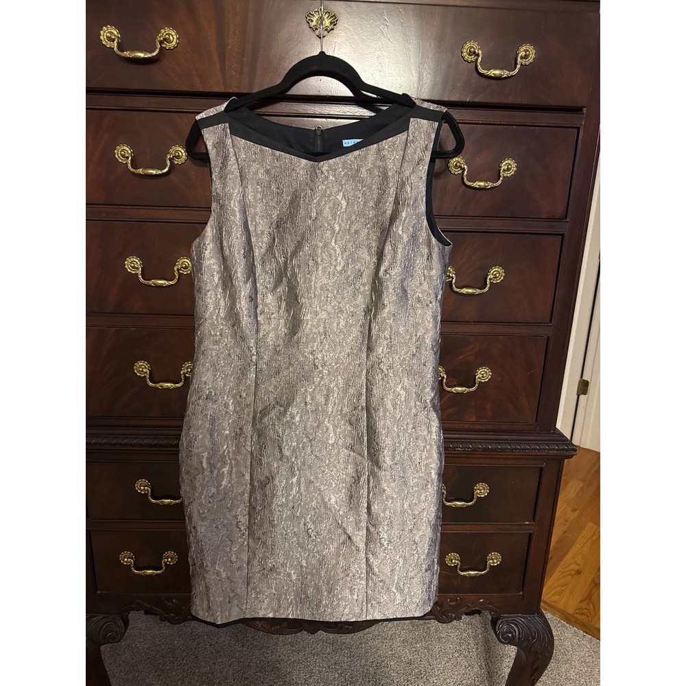 Antonio Melani Metallic Jacquard Sheath Dress Silver Champagne Size 12 Cocktail